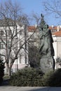 Monument to priest Paisiy Hilendarski, Saint Paisius of Hilendar or PaÃÂ¬siy HilendÃÂ rski monument in Sofia, Bulgaria Royalty Free Stock Photo